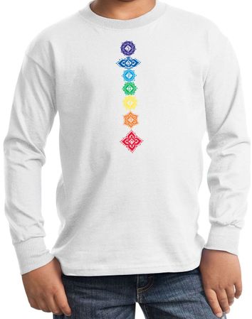 Kids Yoga Shirt Floral Chakras Long Sleeve Tee T-Shirt
