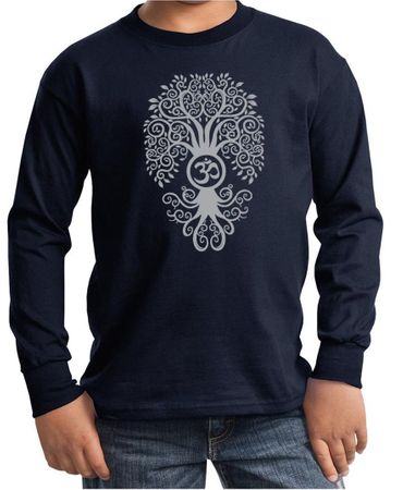 Kids Yoga Shirt Grey Bodhi Tree Long Sleeve Tee T-Shirt