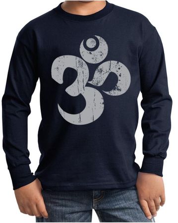 Kids Yoga Shirt Grey Distressed OM Long Sleeve Tee T-Shirt