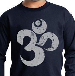 Kids Yoga Shirt Grey Distressed OM Long Sleeve Tee T-Shirt