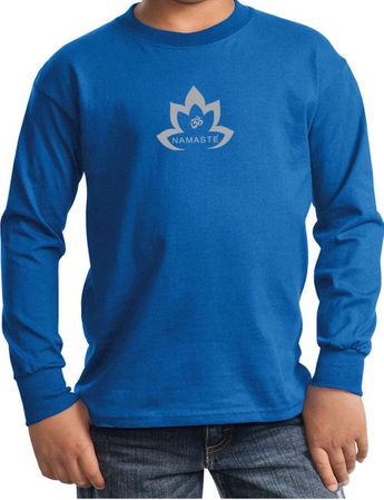 Kids Yoga Shirt Grey Namaste Lotus Long Sleeve Tee T-Shirt