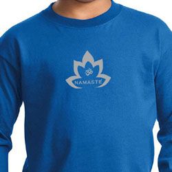 Kids Yoga Shirt Grey Namaste Lotus Long Sleeve Tee T-Shirt