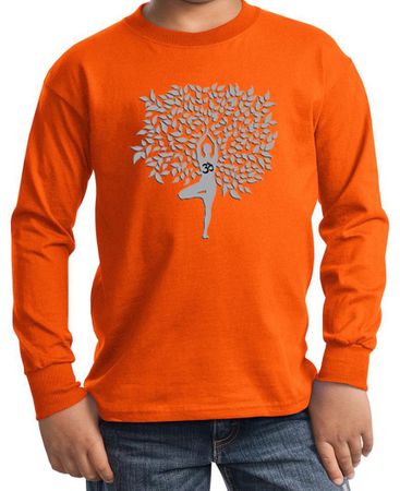 Kids Yoga Shirt Grey Tree Pose Long Sleeve Tee T-Shirt
