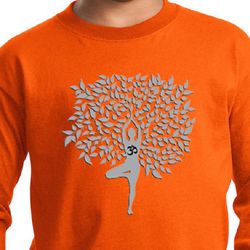 Kids Yoga Shirt Grey Tree Pose Long Sleeve Tee T-Shirt