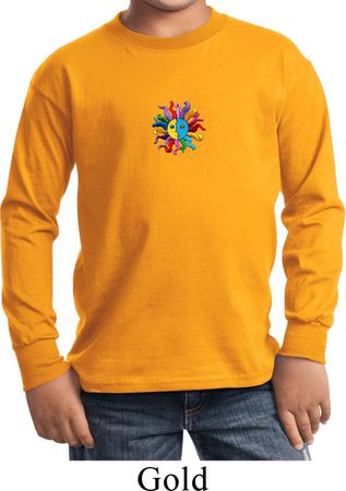 Kids Yoga Shirt Hippie Sun Patch Middle Print Long Sleeve Tee T-Shirt