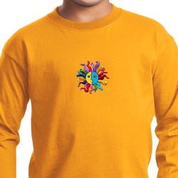 Kids Yoga Shirt Hippie Sun Patch Middle Print Long Sleeve Tee T-Shirt
