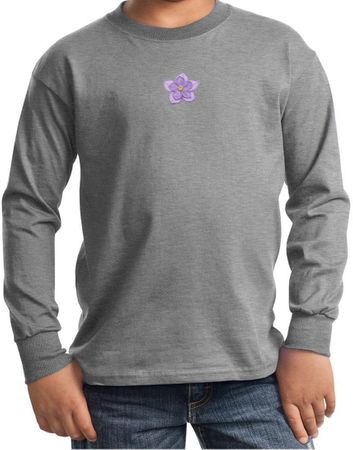 Kids Yoga Shirt Layered Flower Patch Long Sleeve Tee T-Shirt