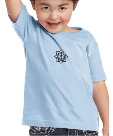 Kids Yoga Shirt Black Lotus OM Patch Small Print Toddler Tee T-Shirt