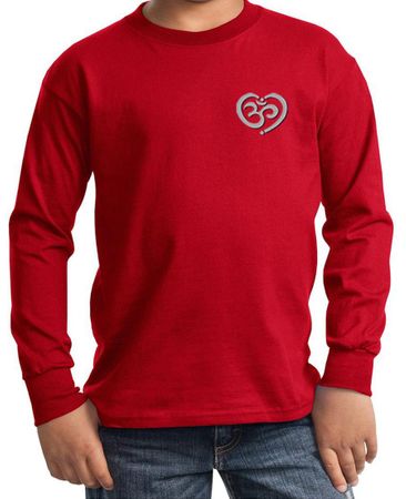 Kids Yoga Shirt OM Heart Pocket Print Long Sleeve Tee T-Shirt