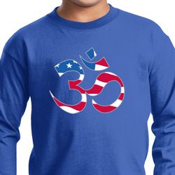 Kids Yoga Shirt Patriotic Om Long Sleeve Tee T-Shirt