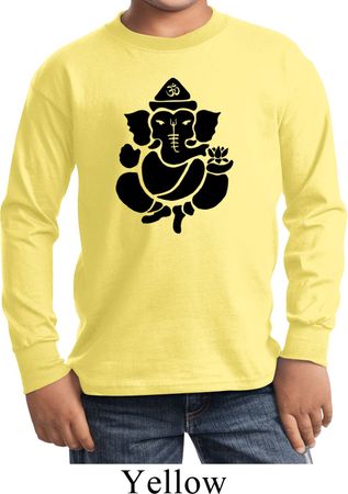 Kids Yoga Shirt Shadow Ganesha Long Sleeve Tee T-Shirt