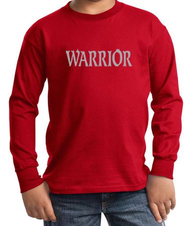 Kids Yoga Shirt Warrior Text Long Sleeve Tee T-Shirt