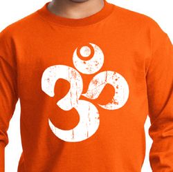 Kids Yoga Shirt White Distressed OM Long Sleeve Tee T-Shirt