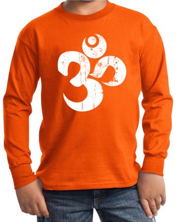 Kids Yoga Shirt White Distressed OM Long Sleeve Tee T-Shirt
