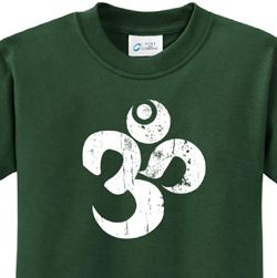 Kids Yoga Shirt White Distressed OM Tee T-Shirt