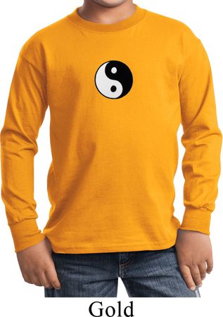 Kids Yoga Shirt Yin Yang Patch Small Print Long Sleeve Tee T-Shirt
