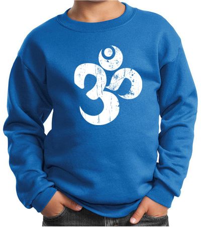 Kids Yoga Sweatshirt White Distressed OM Sweat Shirt