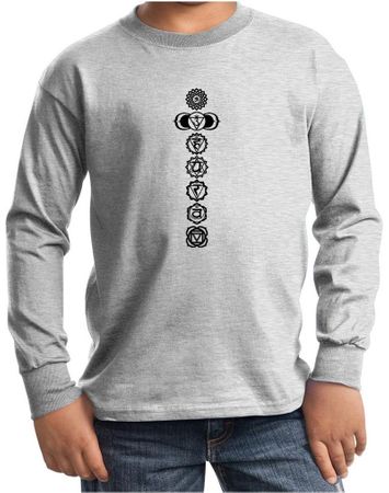 Kids Yoga T-shirt 7 Chakras Black Print Youth Long Sleeve Shirt