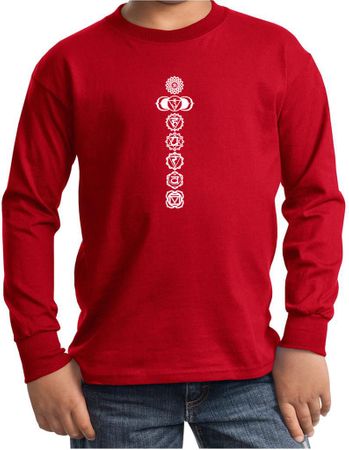 Kids Yoga T-Shirt 7 Chakras White Print Youth Long Sleeve Shirt