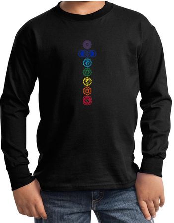 Kids Yoga T-Shirt 7 Colored Chakras Youth Long Sleeve Shirt