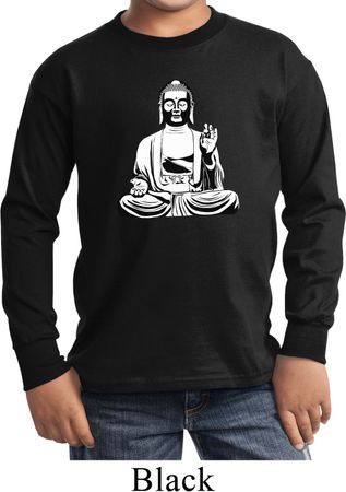 Kids Yoga Tee At Peace Buddha Youth Long Sleeve