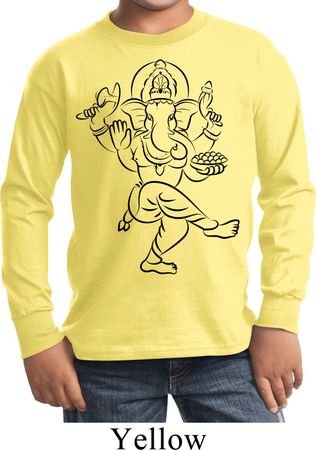Kids Yoga Tee Black Sketch Ganesha Youth Long Sleeve