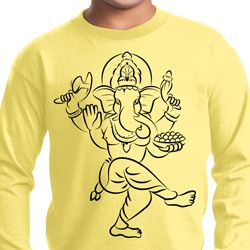 Kids Yoga Tee Black Sketch Ganesha Youth Long Sleeve