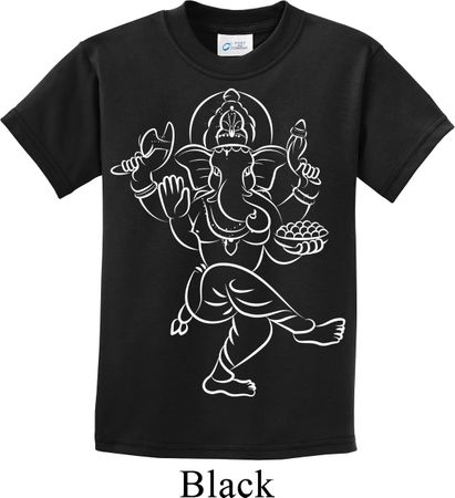 Kids Yoga Tee Sketch Ganesha White Print Youth Shirt