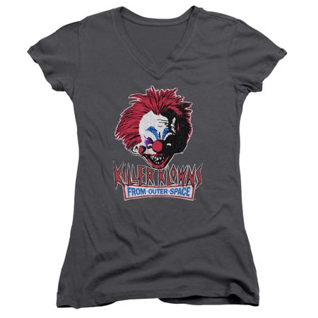 Killer Klowns From Outer Space Juniors V Neck Shirt Rough Clown Charcoal T-Shirt