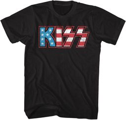 KISS American Flag Logo Glam Rock T-shirt - Black KISS American Flag Logo Glam Rock T-shirt - Black