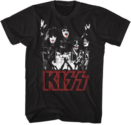 KISS In Concert Adult 70s Glam Band T-shirt - Black