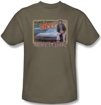 Knight Rider T-shirt Need A Lift Adult Safari Green Tee Shirt