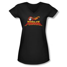 Kung Fu Panda Shirt Juniors V Neck Logo Black Tee T-Shirt