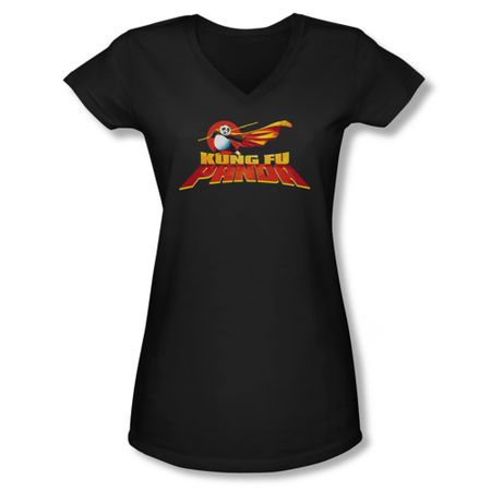 Kung Fu Panda Shirt Juniors V Neck Logo Black Tee T-Shirt
