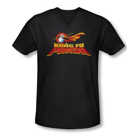 Kung Fu Panda Shirt Slim Fit V Neck Logo Black Tee T-Shirt
