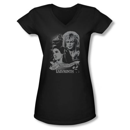 Labyrinth Shirt Juniors V Neck Anniversary Black Tee T-Shirt