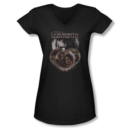 Labyrinth Shirt Juniors V Neck Globes Black Tee T-Shirt