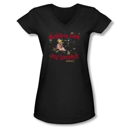 Labyrinth Shirt Juniors V Neck Goblins Took My Brother Black Tee T-Shirt