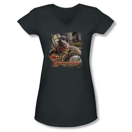 Labyrinth Shirt Juniors V Neck Sir Didymus Charcoal Tee T-Shirt