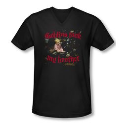 Labyrinth Shirt Slim Fit V Neck Goblins Took My Brother Black Tee T-Shirt