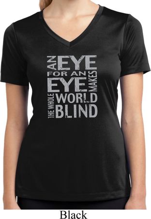 Ladies An Eye for an Eye Moisture Wicking V-neck