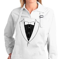 Ladies Apron Basic Black Tuxedo Full Length Apron with Pockets