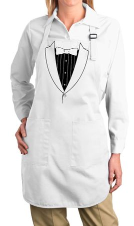 Ladies Apron Basic Black Tuxedo Full Length Apron with Pockets