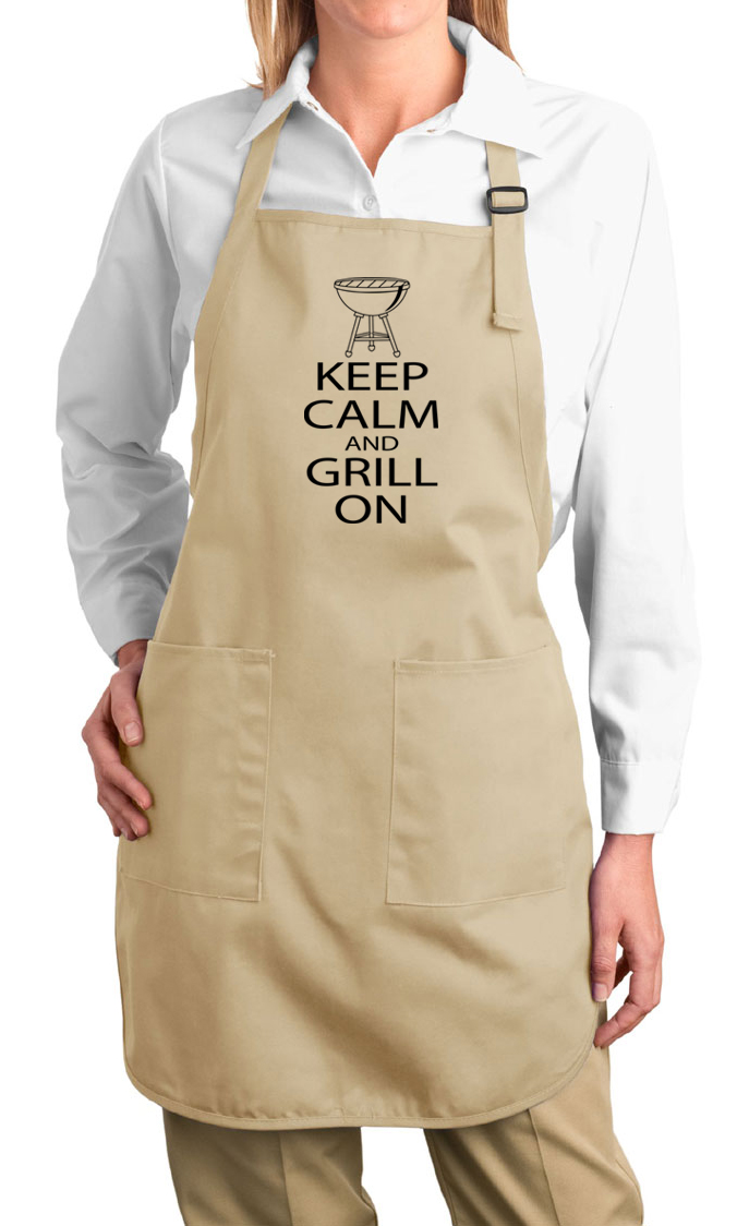 Ladies Apron Black Keep Calm Grill On Full Length Apron with Pockets