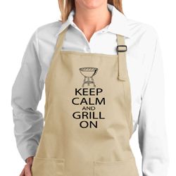 Ladies Apron Black Keep Calm Grill On Full Length Apron with Pockets