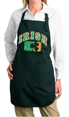 Ladies Apron Distressed Irish Shamrock Full Length Apron with Pockets