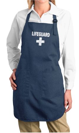 Ladies Apron Distressed Lifeguard Full Length Apron with Pockets