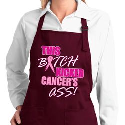 Ladies Apron Kicked Cancers Ass Full Length Apron with Pockets