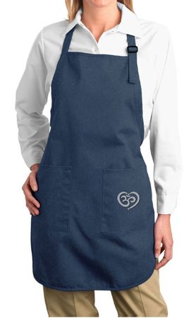 Ladies Apron OM Heart Side Pocket Print Full Length Apron with Pockets