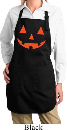Ladies Apron Orange Jack O Lantern Full Length Apron with Pockets